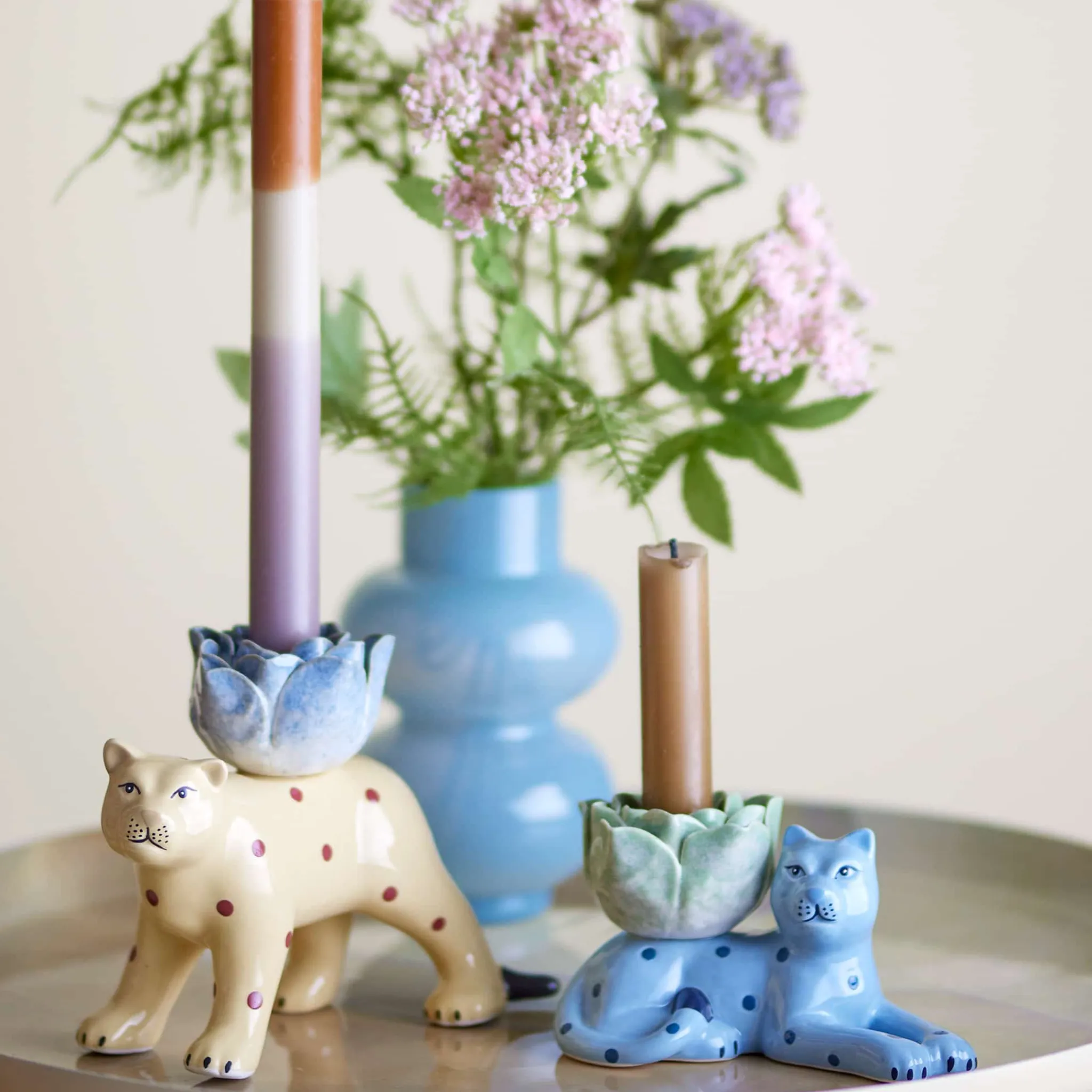 Clearance Set of 2 Rory Blue Stoneware Candle Holder Tableware Brands|Table Setting