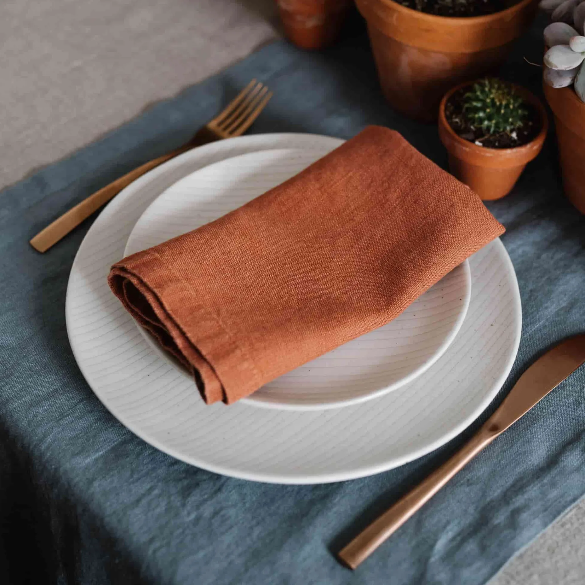 New Set of 2 Rust Linen Napkins Table Setting|Kitchen Textiles & Clothing