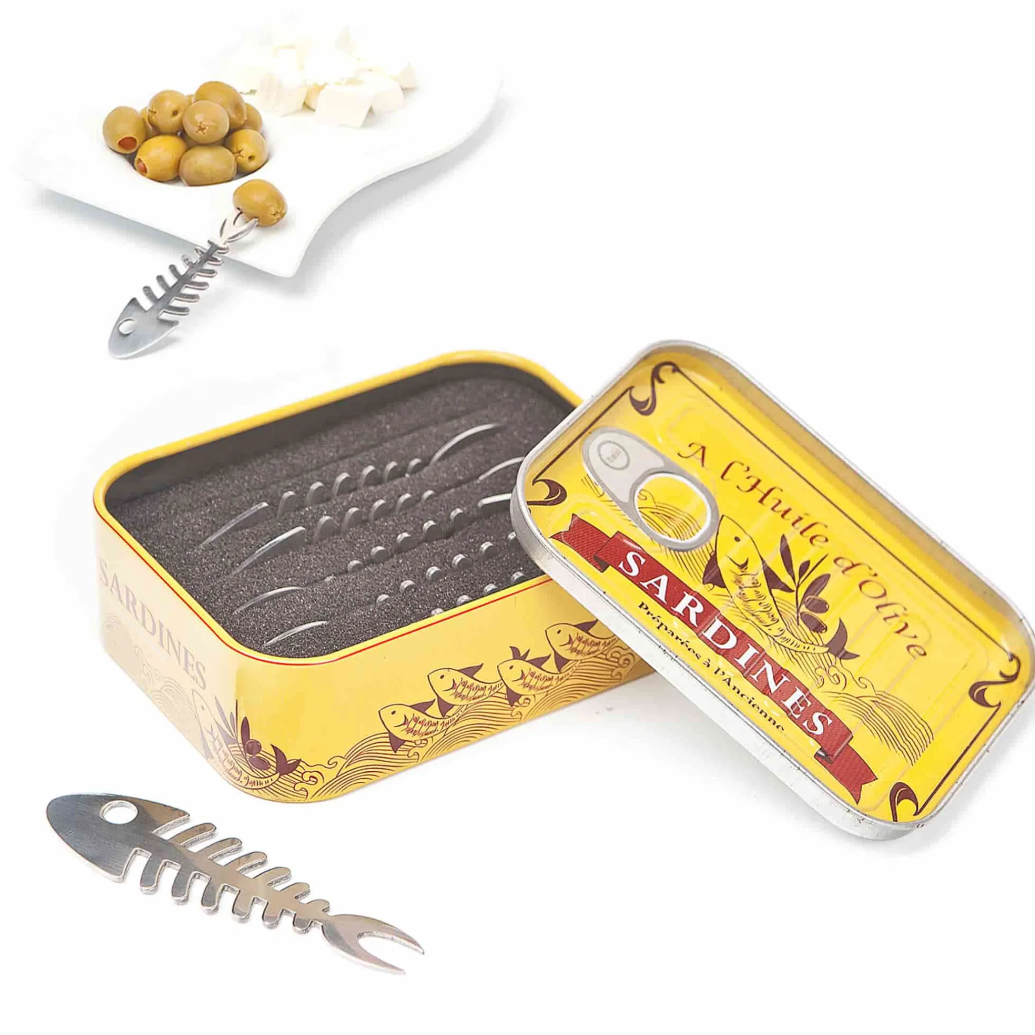 Hot Set of 6 Sardine Snacking Forks in a Tin Serveware|Tableware Brands