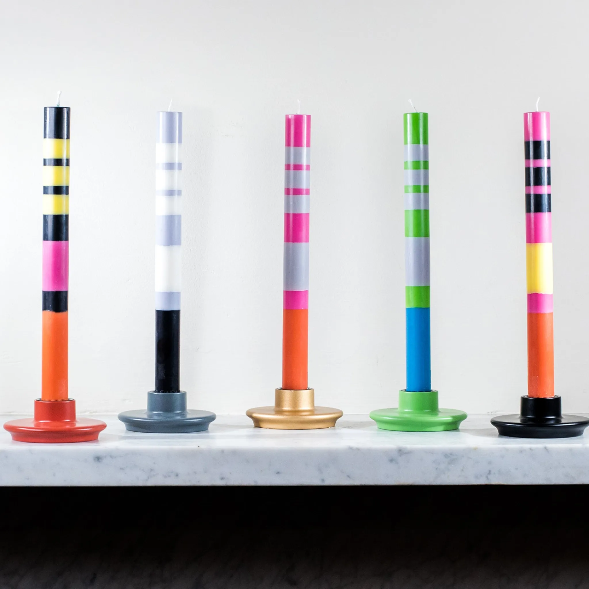 Discount Set of 6 Striped Dinner Candles - Multicolour Table Setting|Tableware Brands