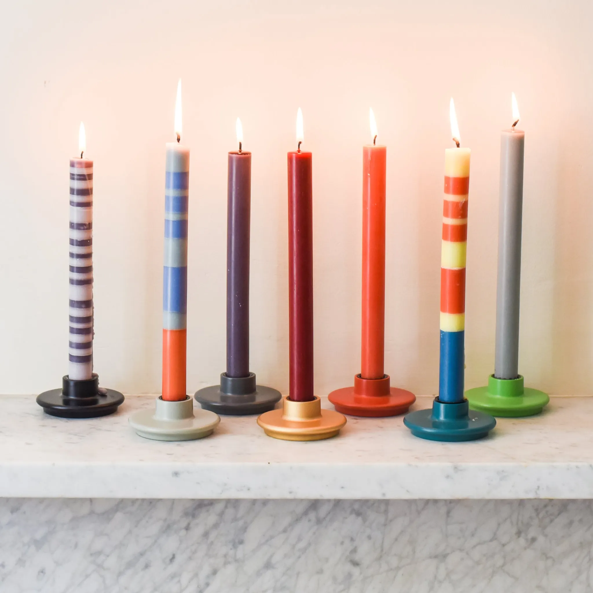 Discount Set of 6 Striped Dinner Candles - Multicolour Table Setting|Tableware Brands