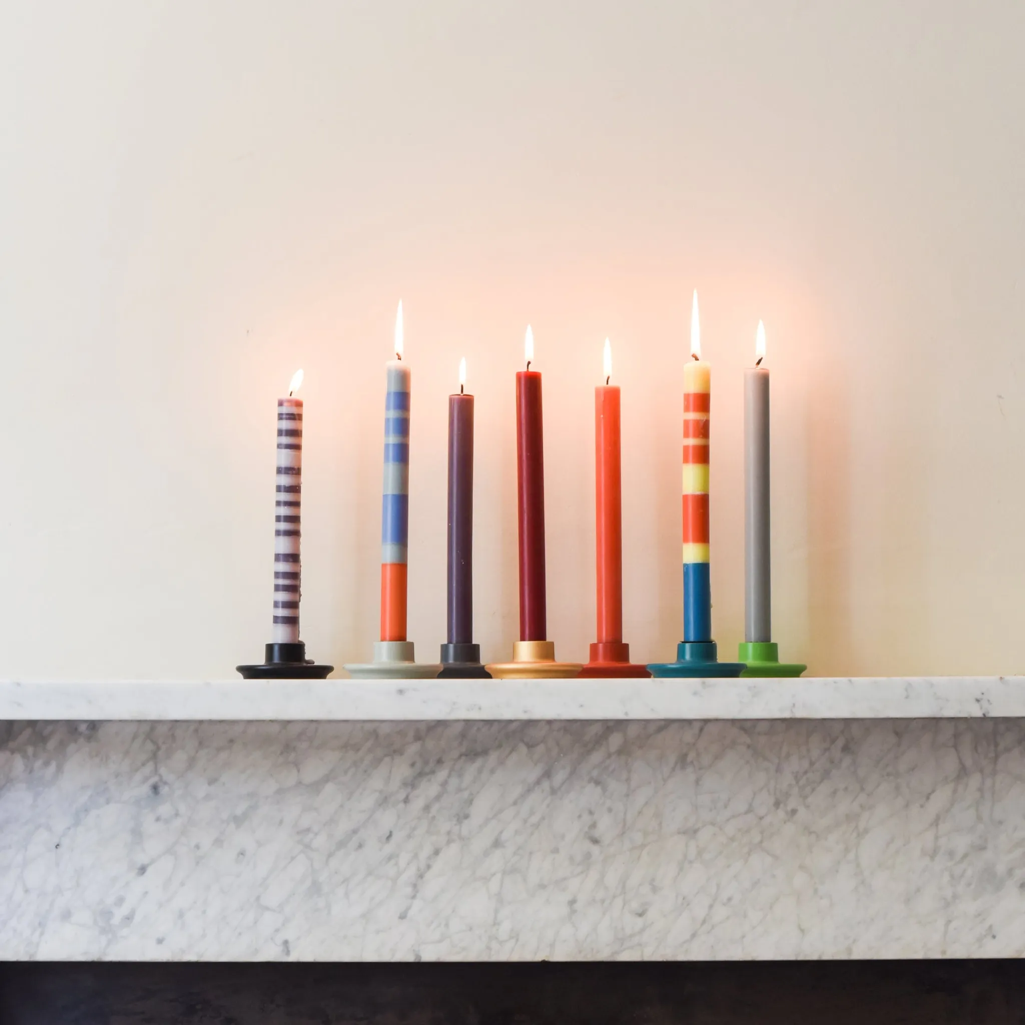 Discount Set of 6 Striped Dinner Candles - Multicolour Table Setting|Tableware Brands