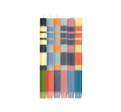 Sale Set of 6 Striped Dinner Candles - Warm Tones, Multicolour Made In The Uk|Table Setting