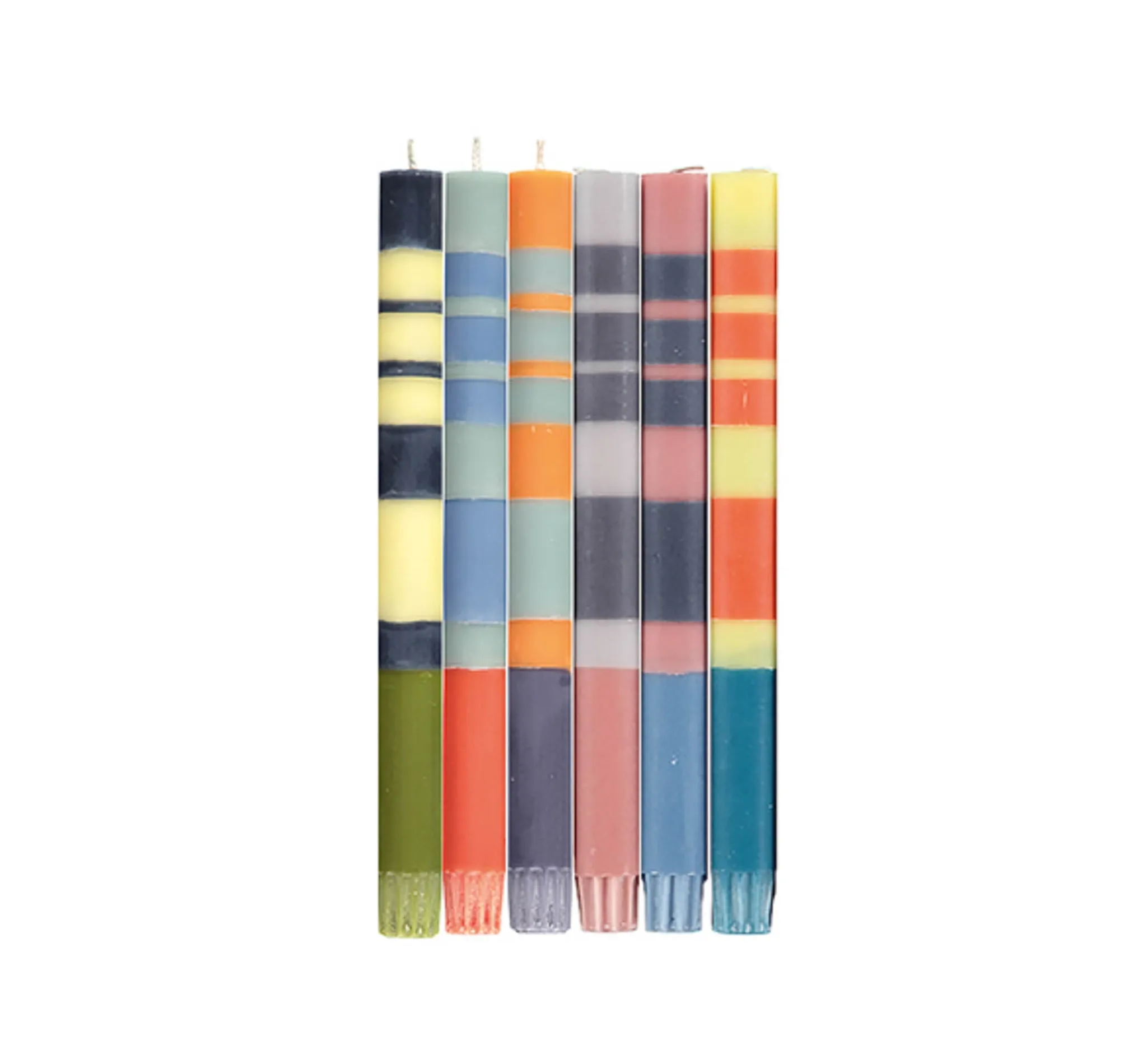 Sale Set of 6 Striped Dinner Candles - Warm Tones, Multicolour Made In The Uk|Table Setting