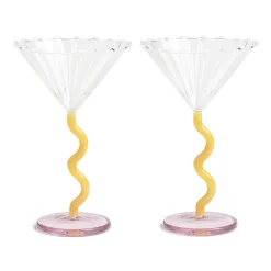 Sale Set of 2 Yellow & Pink Zig Zag Martini Glasses, 150ml Tableware Brands|Cocktail Making & Barware
