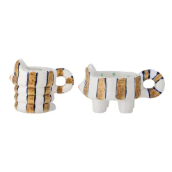Hot Set of 2 Yellow Striped Cat Candle Holders Table Setting|Tableware Brands