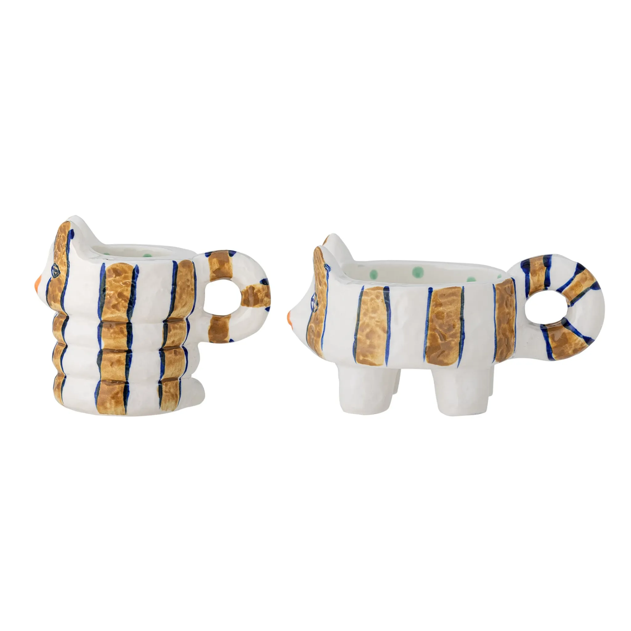 Hot Set of 2 Yellow Striped Cat Candle Holders Table Setting|Tableware Brands