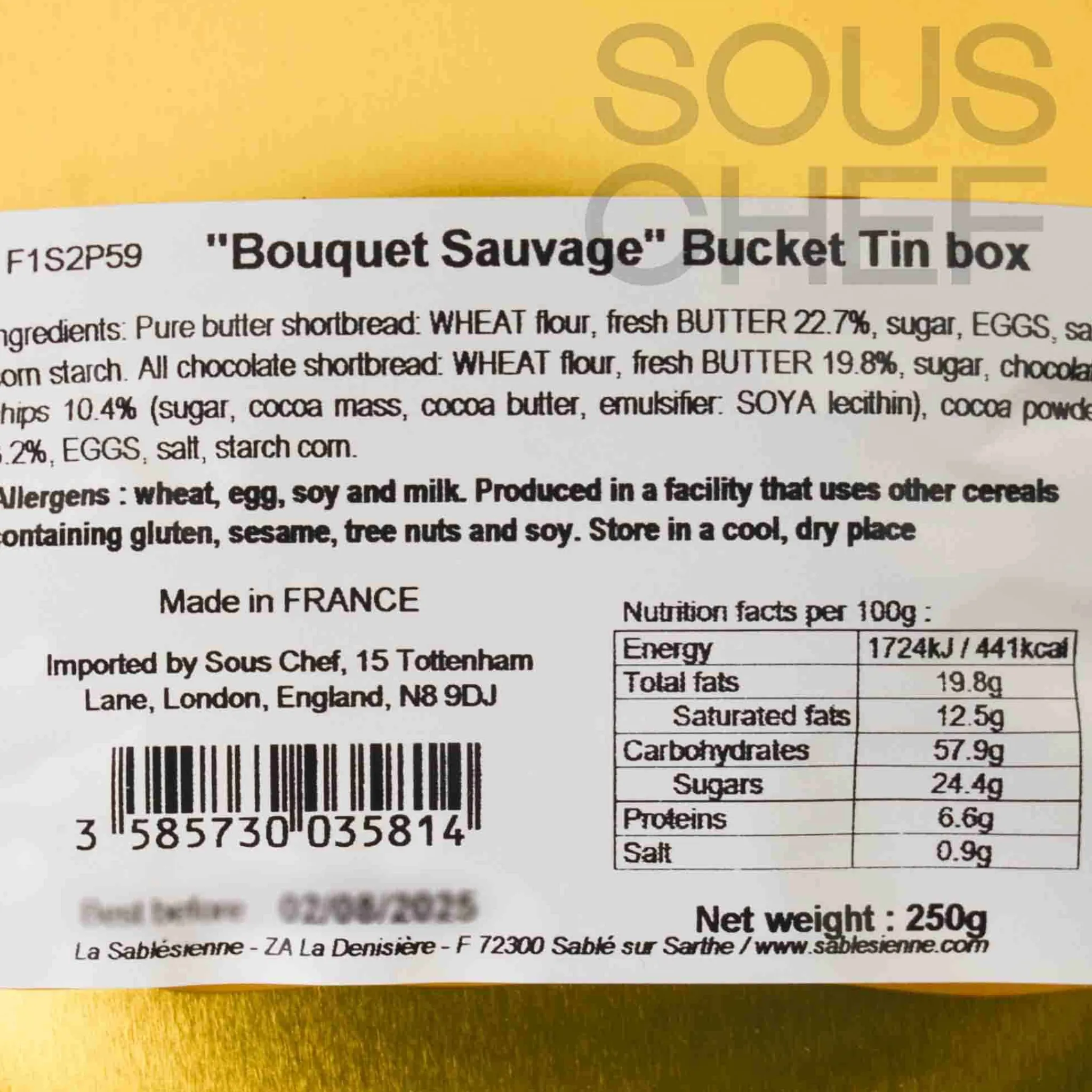 Hot Short Dated French Sable Biscuits in Sky Blue Floral Tin, 250g Ingredients Brands|French Ingredients
