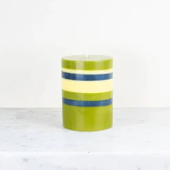Online Striped Pillar Candle, Olive & Navy, 10cm Table Setting|Tableware Brands