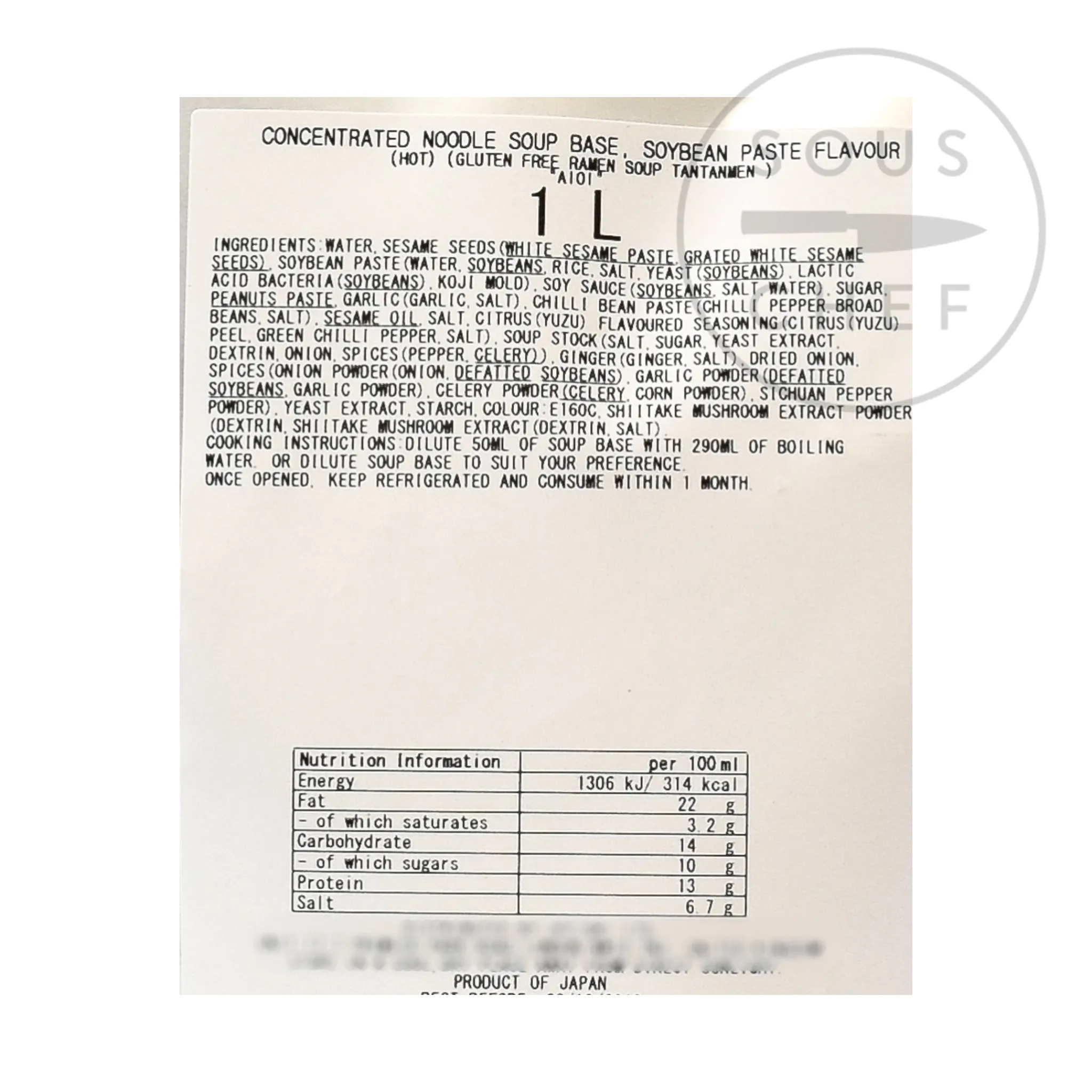 Clearance Tantan Ramen Soup Base, 1 litre Ingredients Brands|Japanese Ingredients