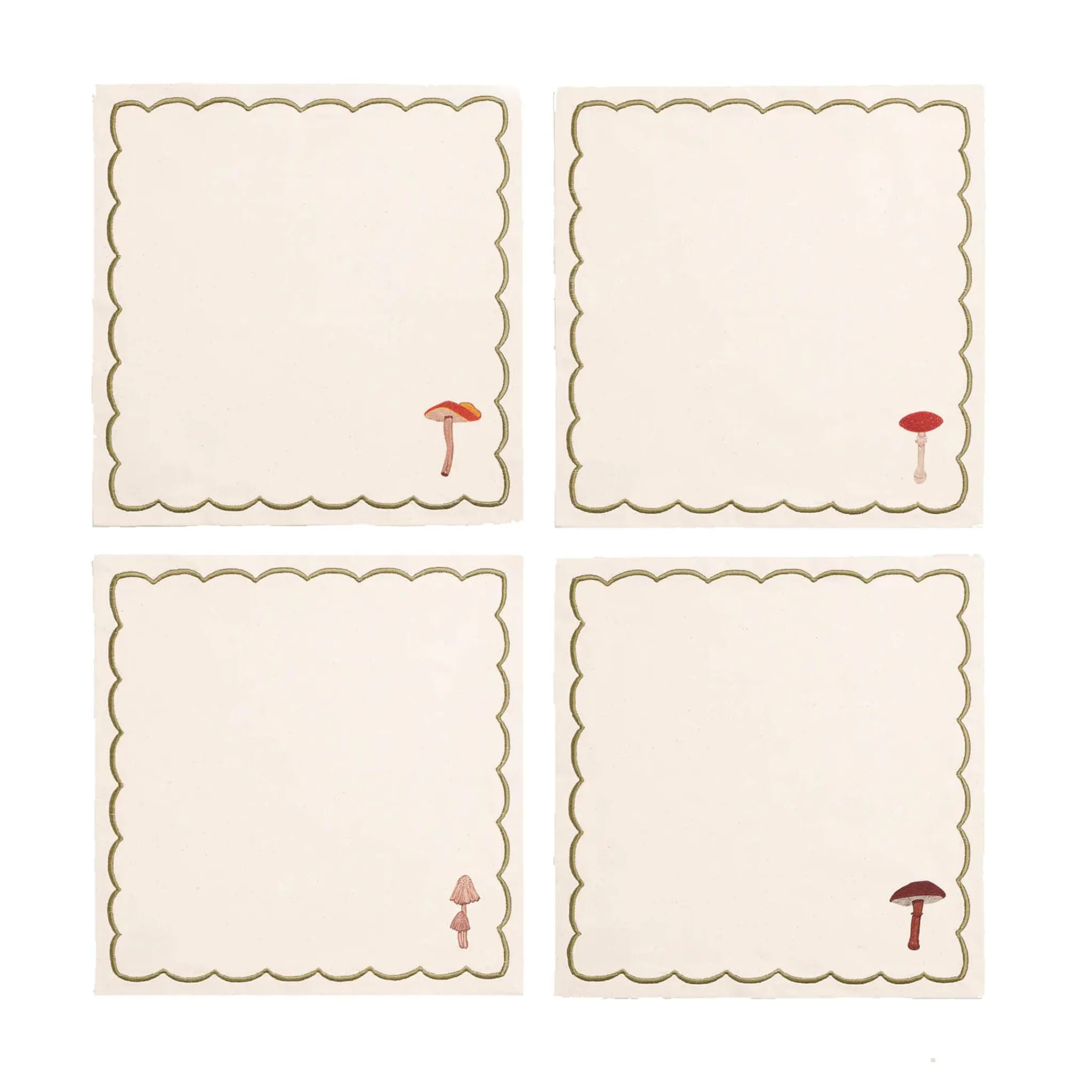 Set of 4 Mushroom Design Linen Napkins Table Setting|Kitchen Textiles & Clothing