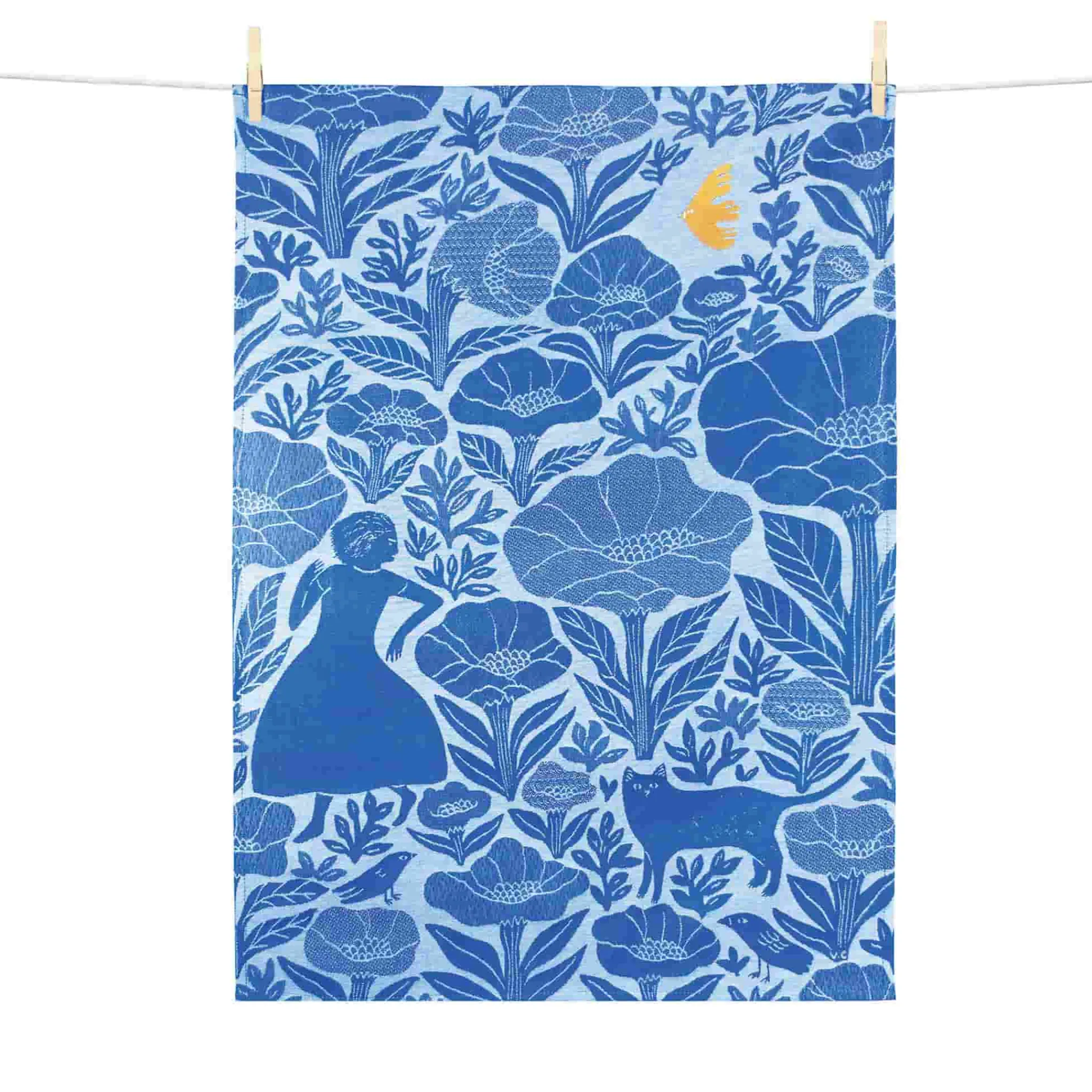 Clearance Blue Garden Embroidered French Jacquard Tea Towel Kitchen Textiles & Clothing