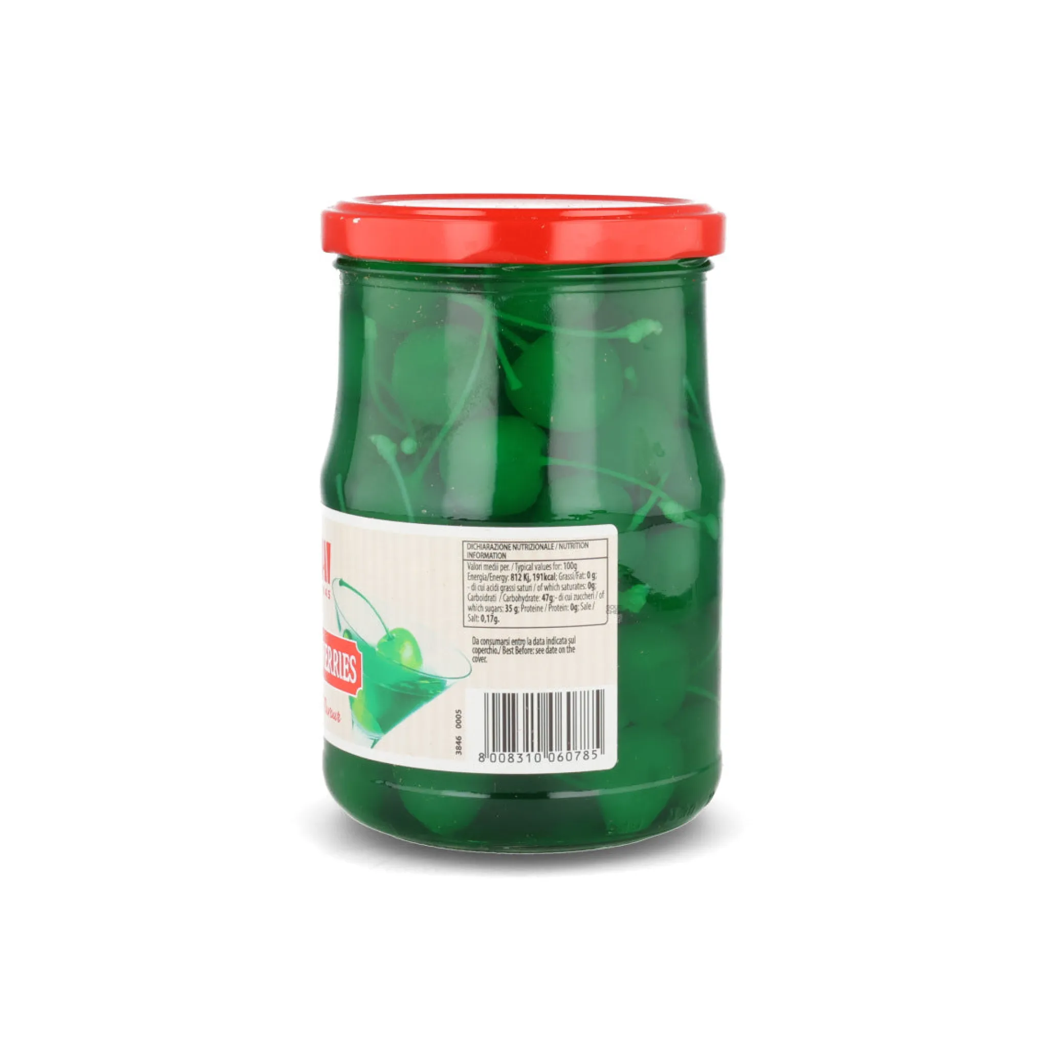 Outlet Green Cocktail Cherries, 630g Italian Ingredients|Baking Ingredients