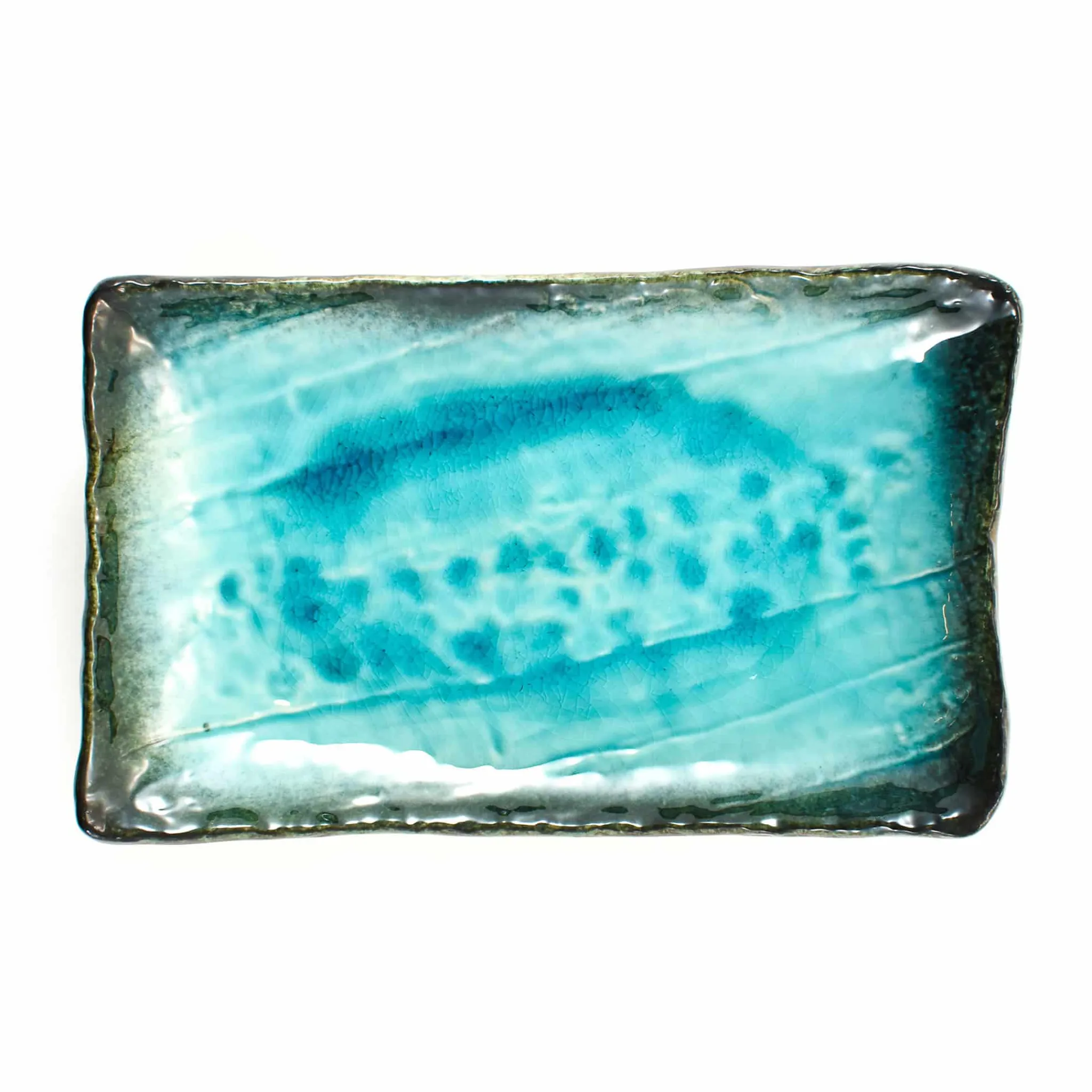 New Turquoise Crackle Glaze Platter Japanese Ingredients|Serveware