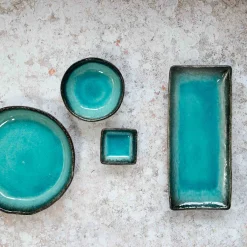 New Turquoise Crackle Glaze Platter Japanese Ingredients|Serveware