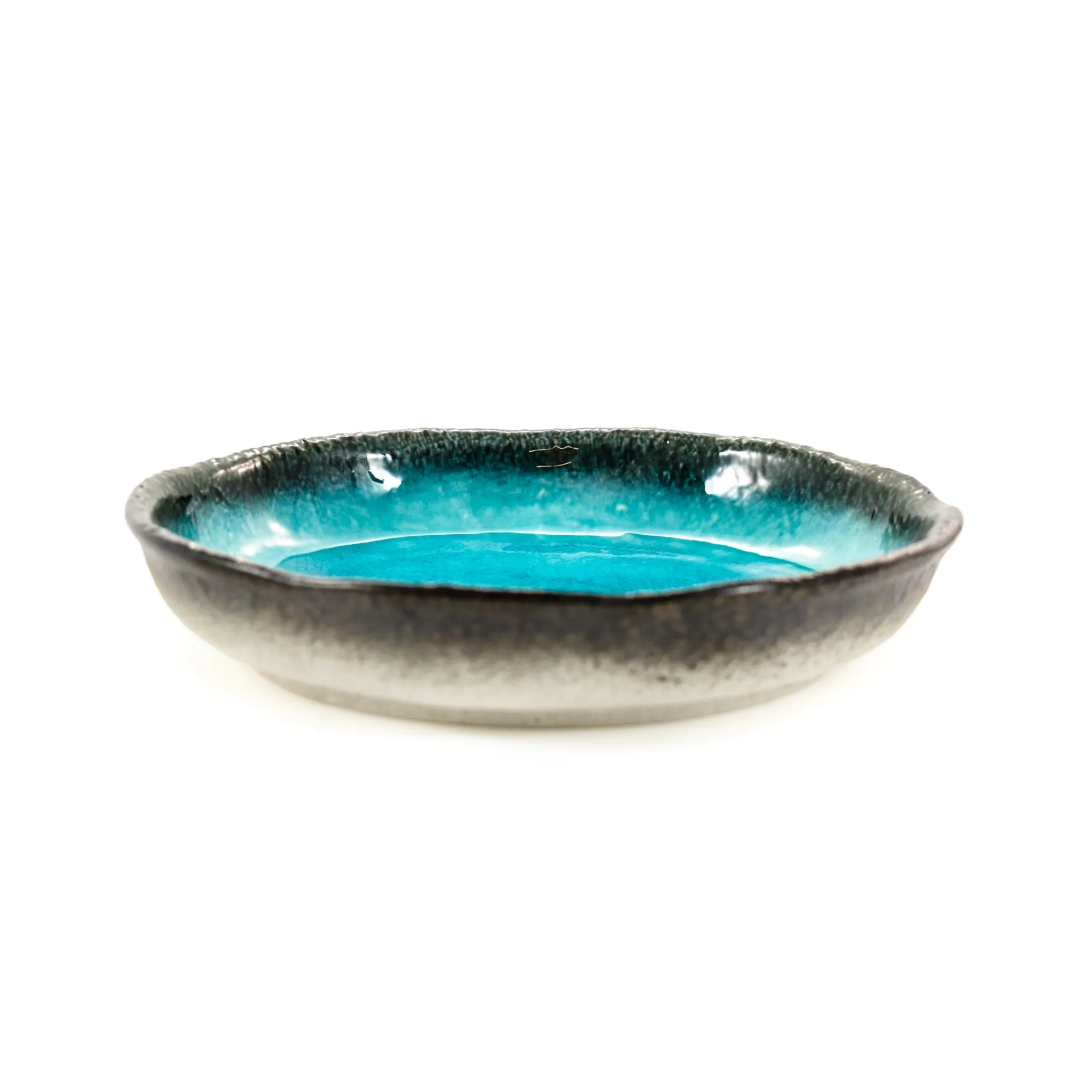 Outlet Turquoise Large Round Dish, 21.5cm dia x 4cm high Japanese Ingredients|Japanese Tableware