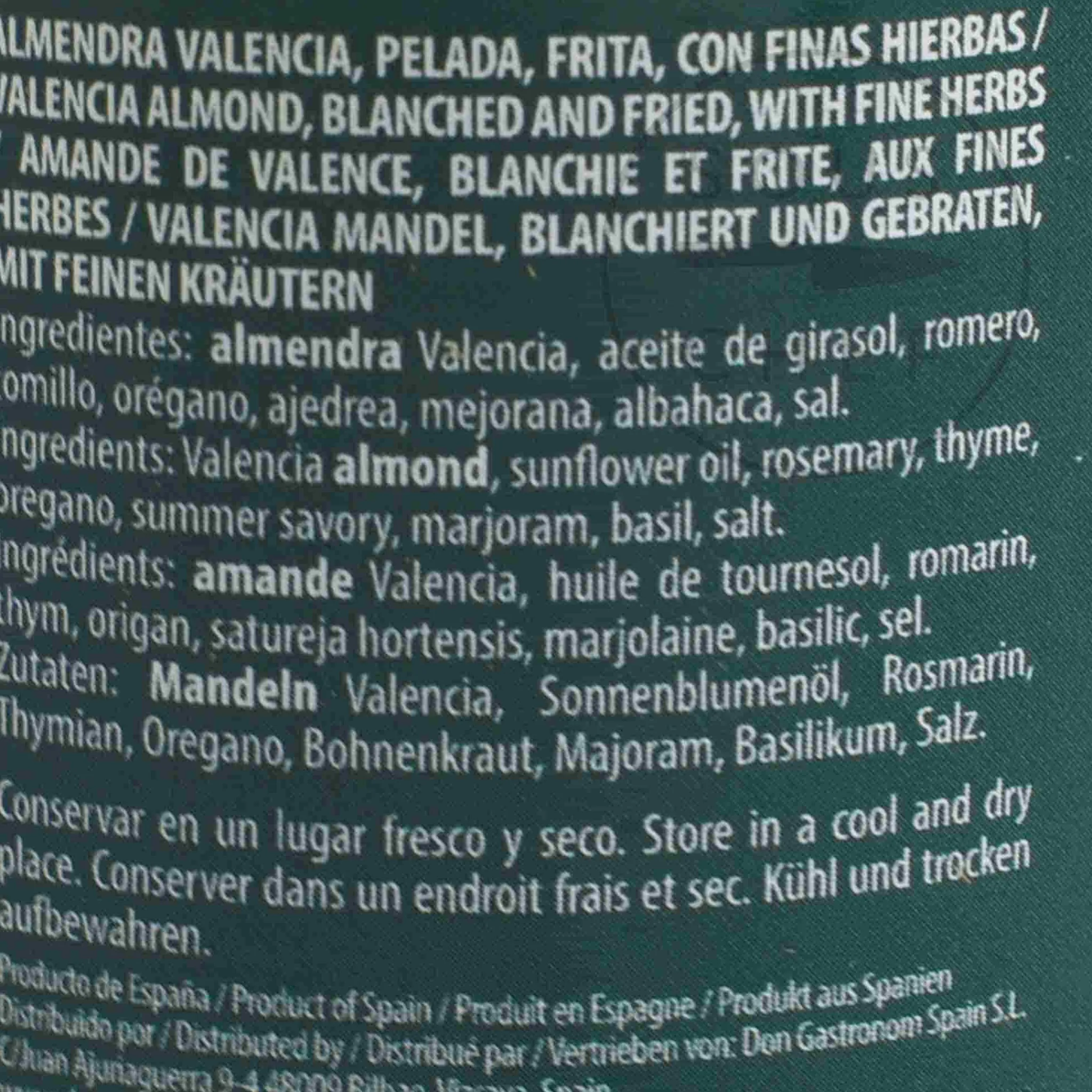 Valencia Fried Almonds with Mediterranean Herbs, 125g Ingredients Brands|Spanish Ingredients