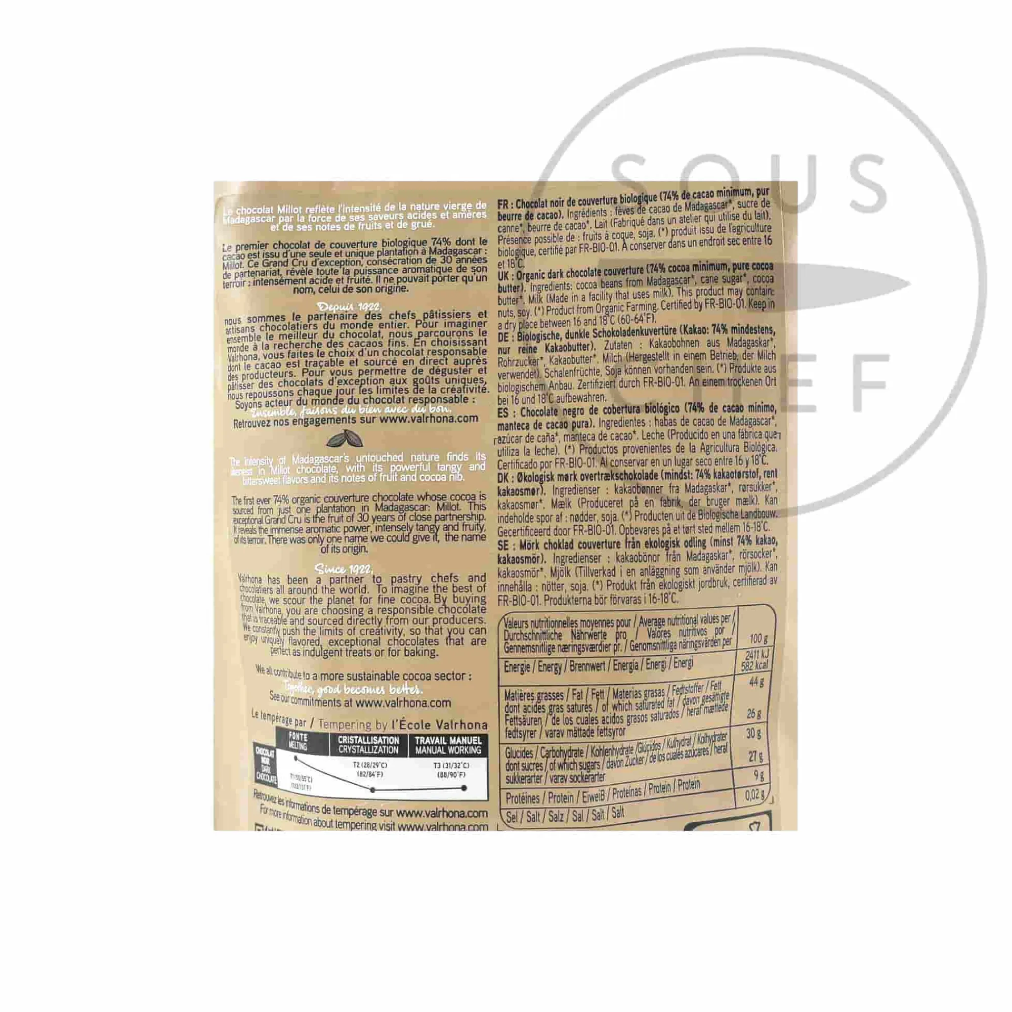 Sale Millot 74% 'Pure' Single Origin Organic Chocolate Couverture, 250g Ingredients Brands|French Ingredients