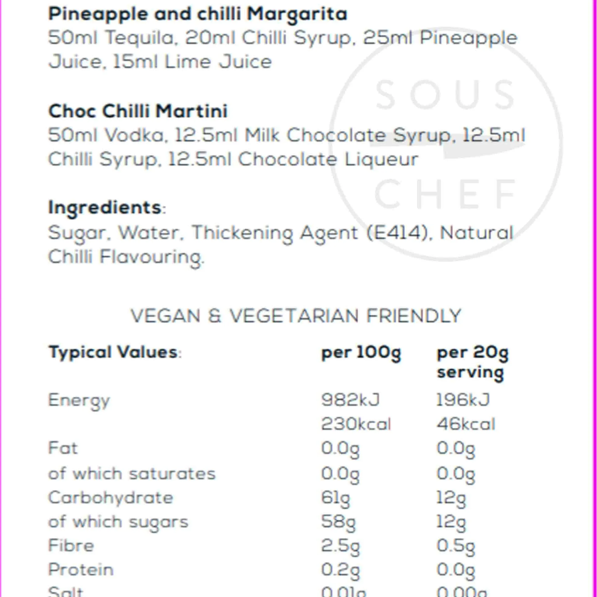 Best Premium Chilli Syrup, 750ml Ingredients Brands|Made In The Uk