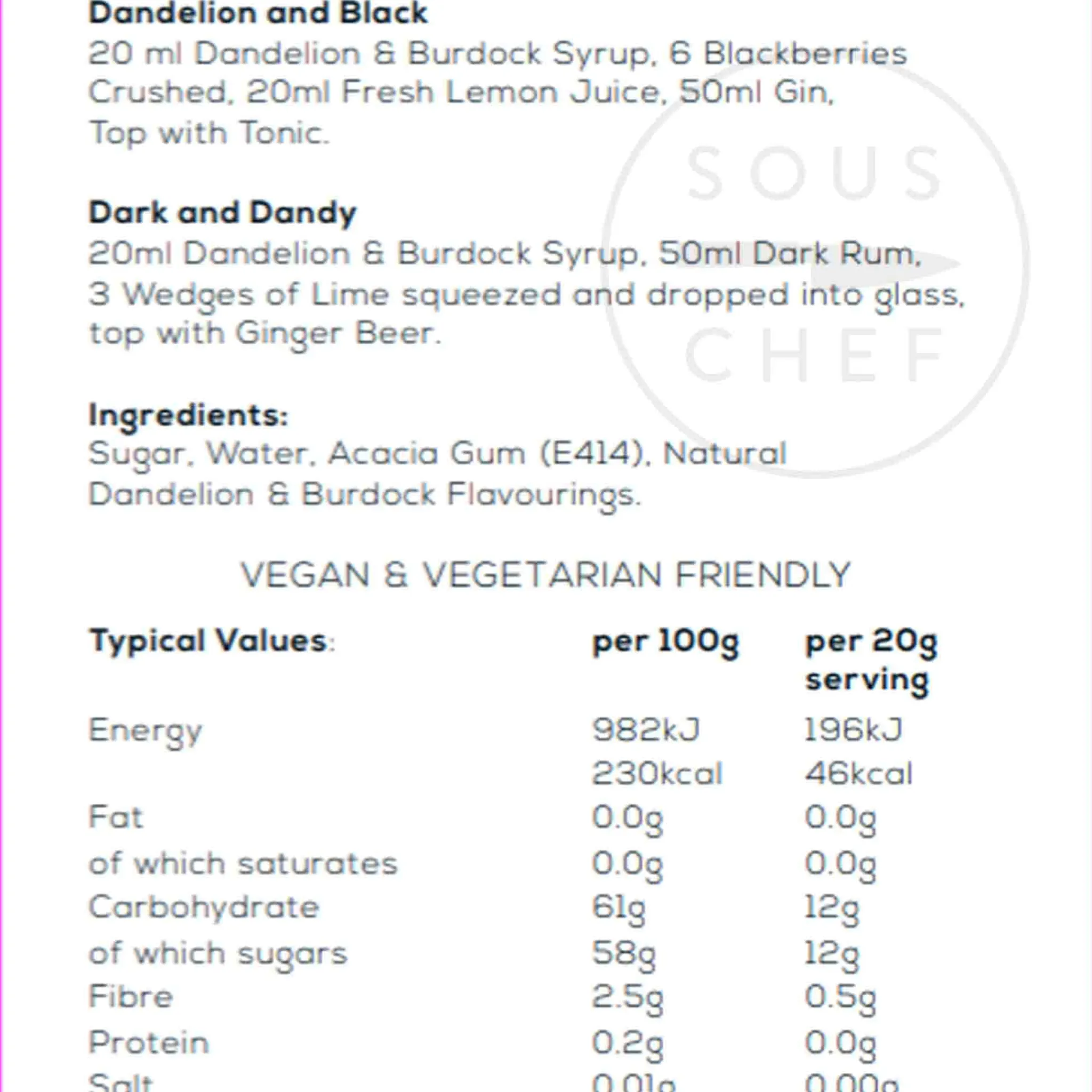 Sale Premium Dandelion and Burdock Syrup, 750ml Ingredients Brands|Made In The Uk