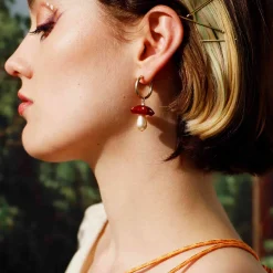 Discount Red Mushroom Hoop Earrings Tableware Brands