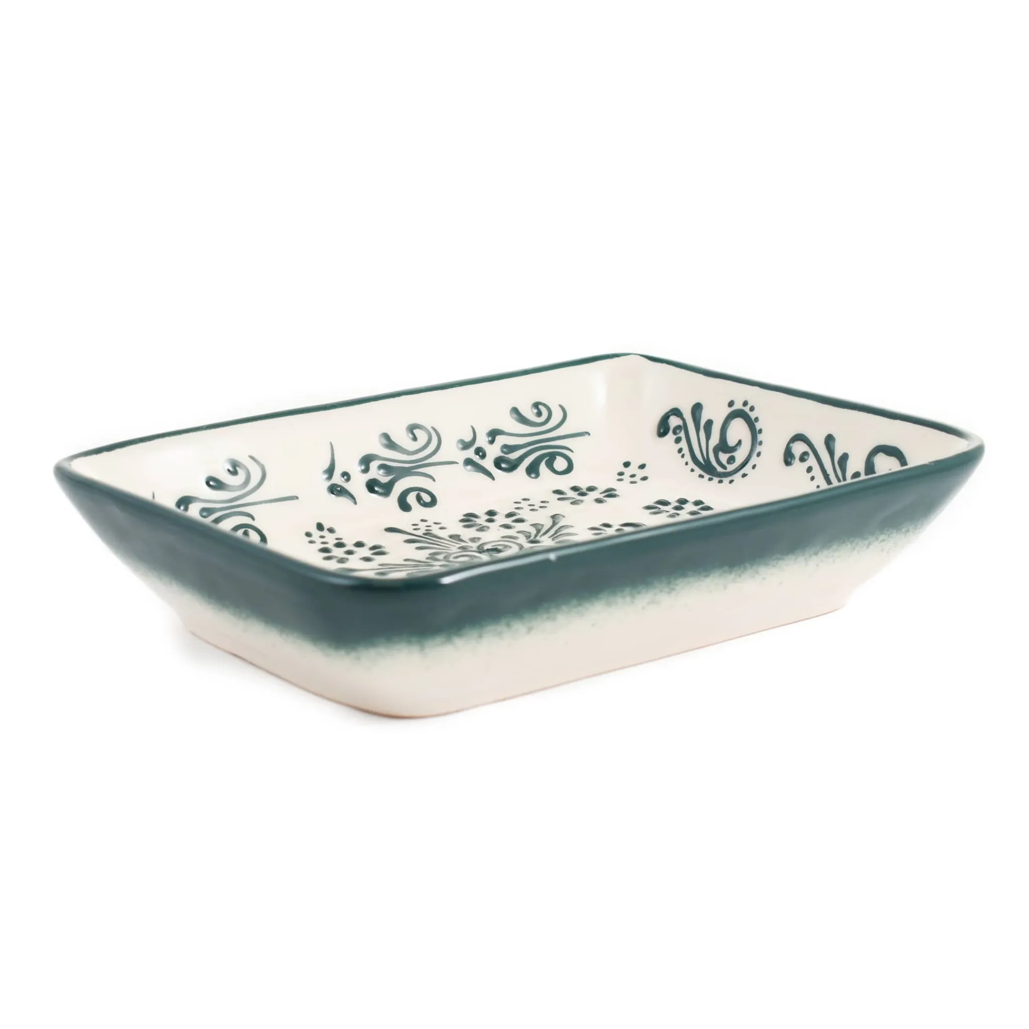 Sale Yesil Ve Beyaz Boyali Rectangular Serving Dish, 18x13cm Tableware Brands