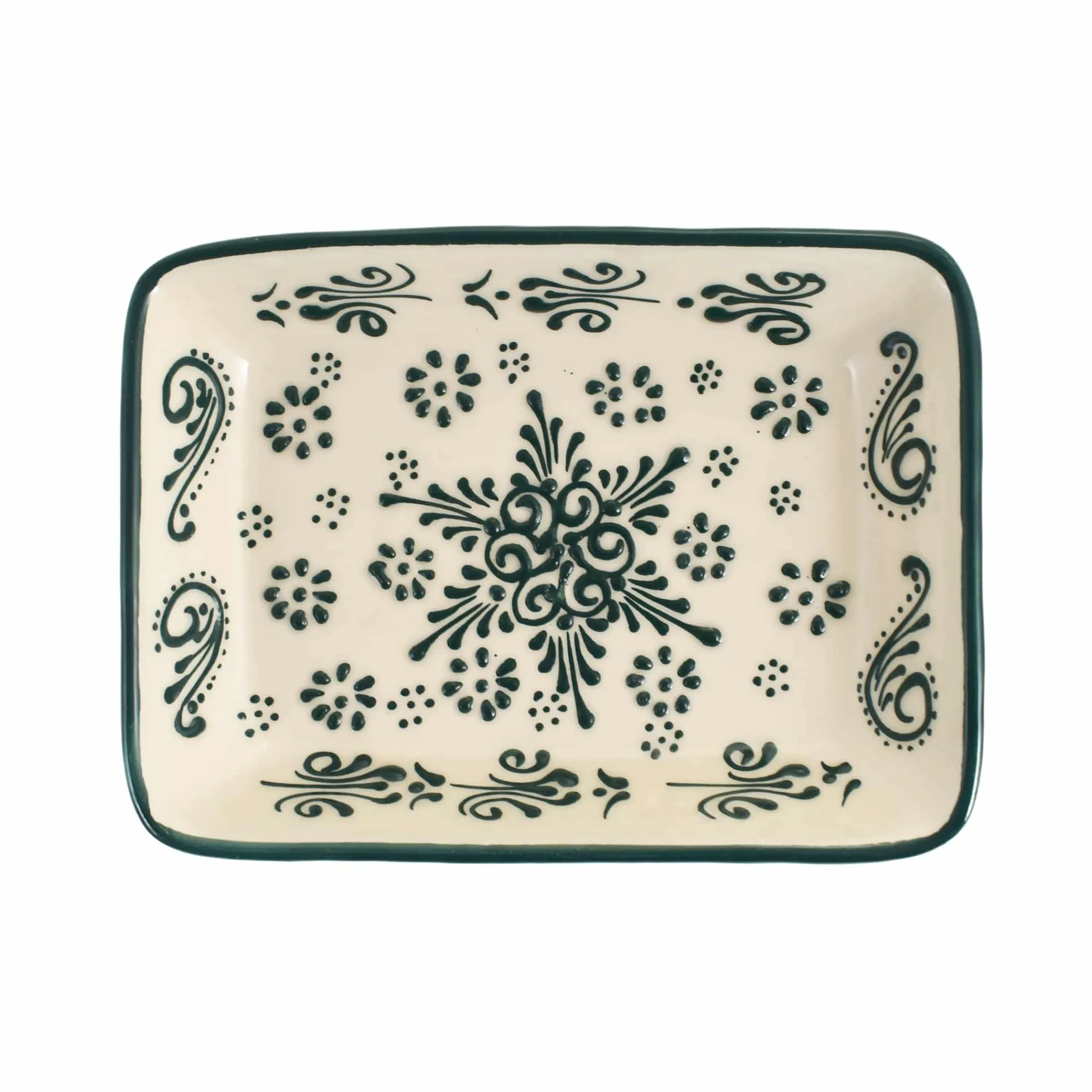 Sale Yesil Ve Beyaz Boyali Rectangular Serving Dish, 18x13cm Tableware Brands
