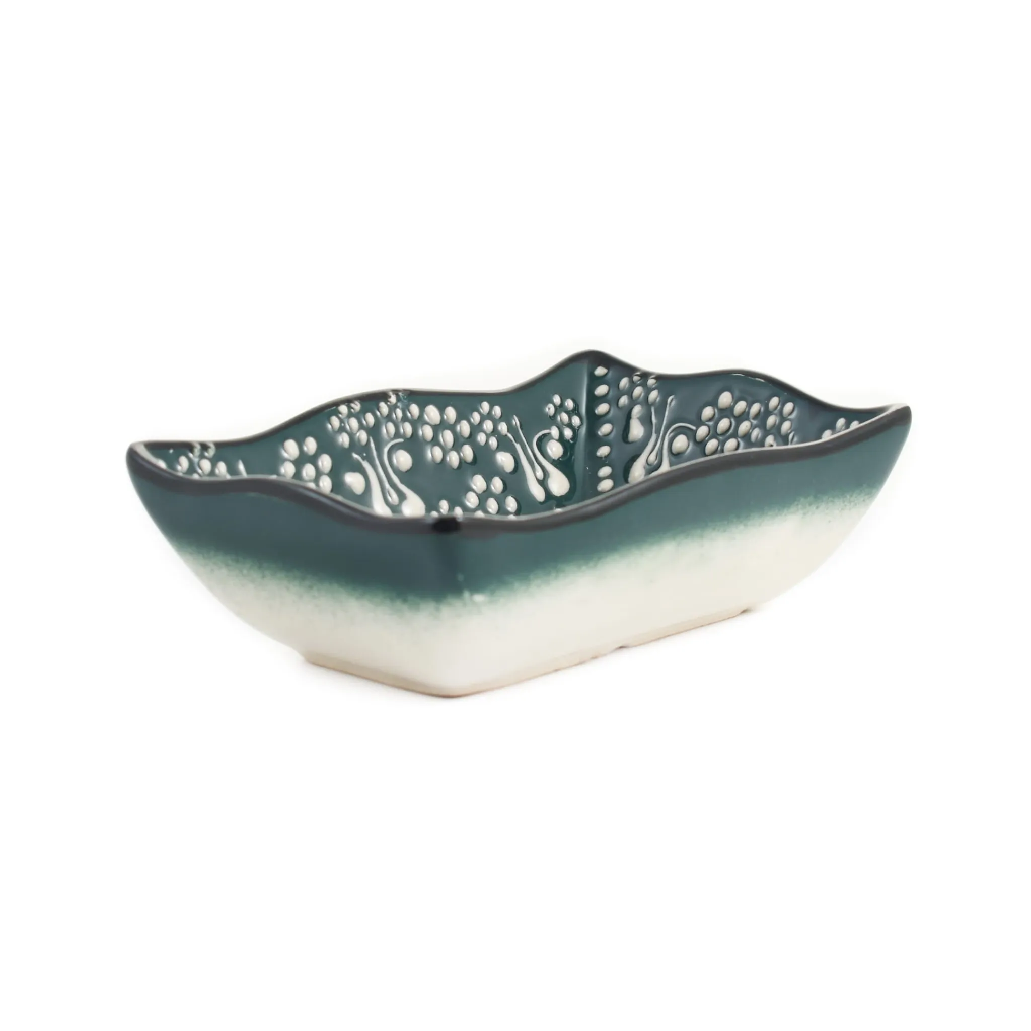 Sale Yesil Ve Beyaz Boyali Wavy Edge Snack Dish, 13.5cm Tableware Brands