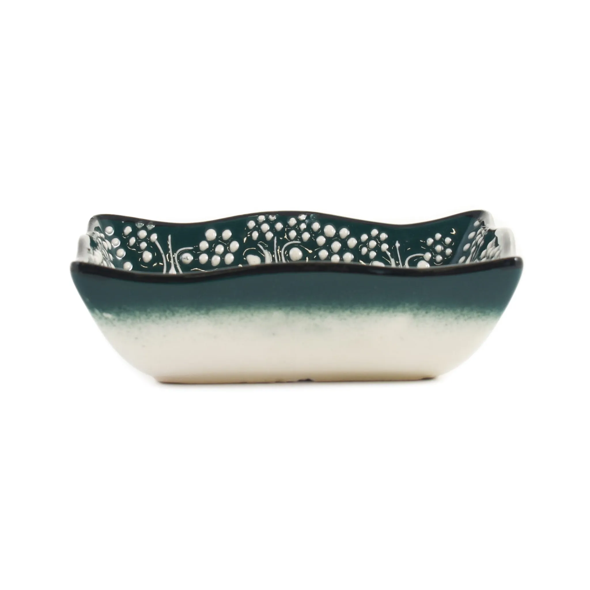 Sale Yesil Ve Beyaz Boyali Wavy Edge Snack Dish, 13.5cm Tableware Brands